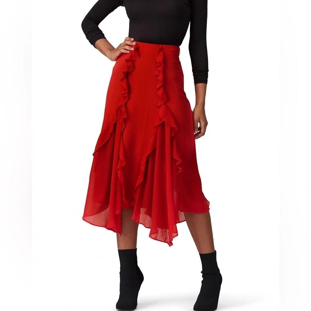 Rodarte X Universal Standard Red Chiffon Ruffle Mid Skirt Women 18-20 Balletcore